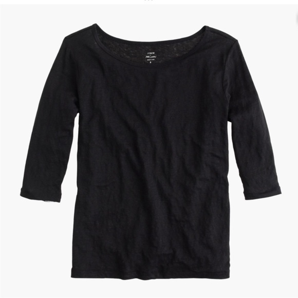 J. Crew Linen Black 3/4 Sleeve Tee - Picture 1 of 5